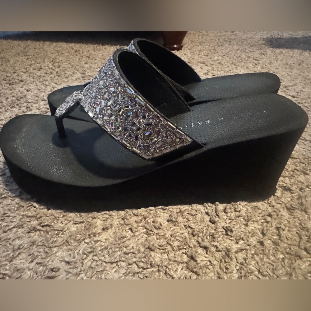 Elegant Black and Silver Women's Wedge Sandals